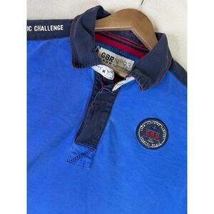 Crew Clothing Co Polo Shirt Men's XL Blue Short Sleeve Cotton Flags Casual